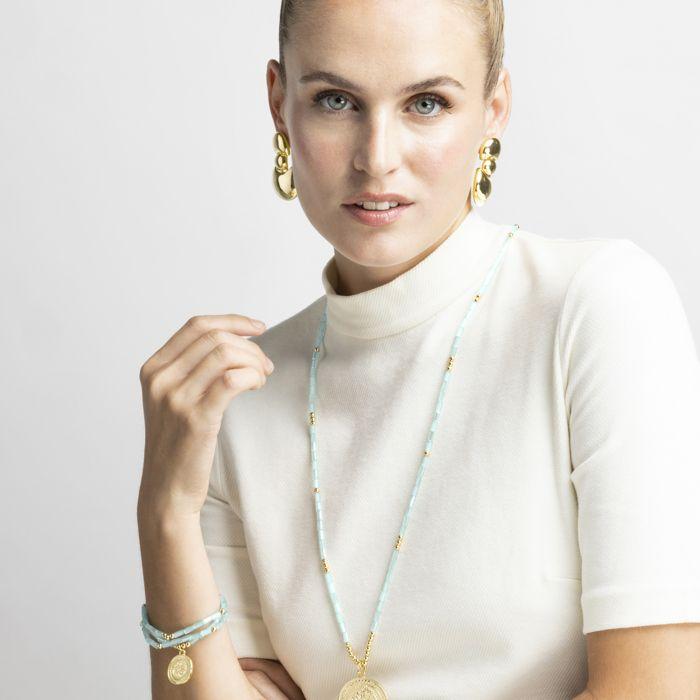 Bracelet - LUXENTER - Thyu - Cristal bleu - finition or jaune 18k - Largeur 11 mm