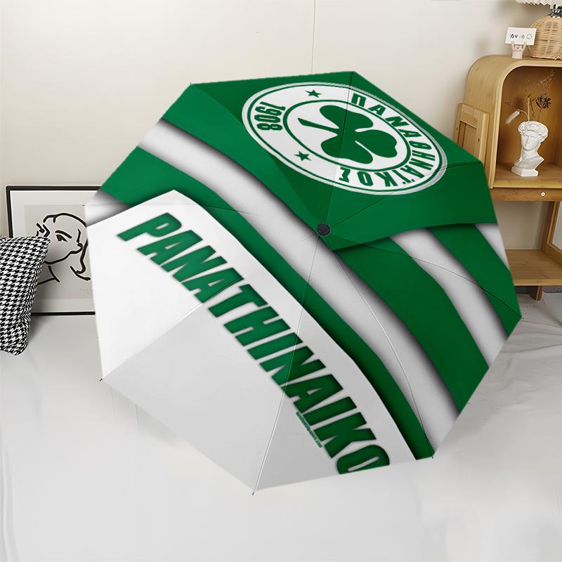 Panathinaikos FC Print Automatic Umbrella, 8 Rib Iron Frame, Plastic Handle, Suitable for Outdoor Travel &Daily , Ideal Gift