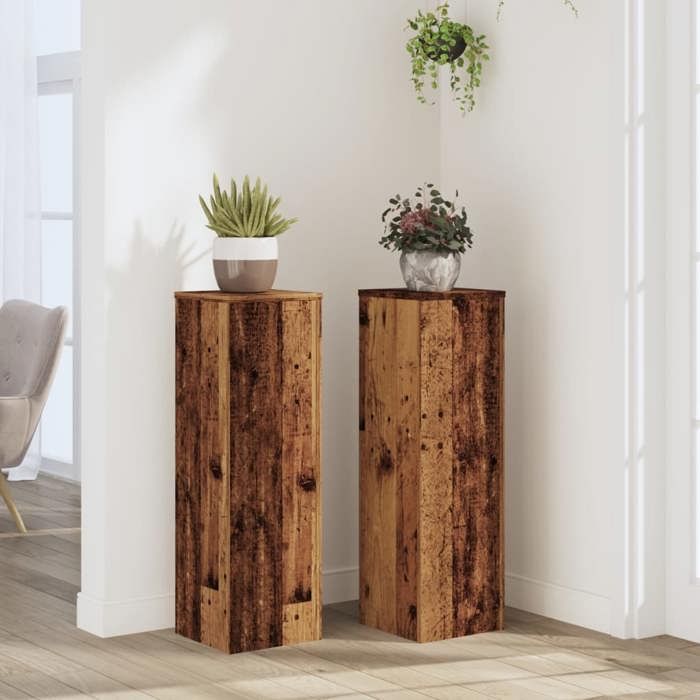 VidaXL Supports pour plantes 2 pcs vieux bois bois d'ingénierie, support de fleurs, support de pot de plante, support de 852949