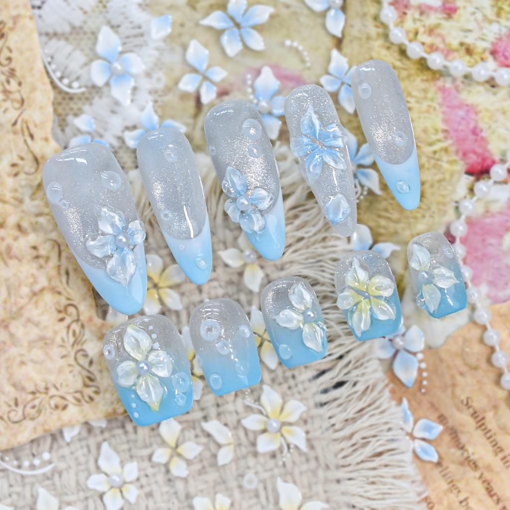 Nail Art Accessories Five-petal Flower Sticker 5d Embossed Three-dimensional Pearl Jelly Gradient Ice Flower Nail Handmade Decorative Patch