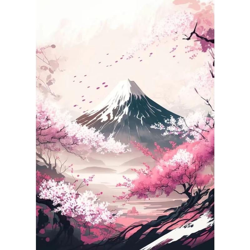 Japonská třešeň Hora Fudži Západ slunce Tokio Scenérie Plakátový tisk Plátno Malba Nástěnné umění Obrázky pro Pokoj Domácí Dekorace