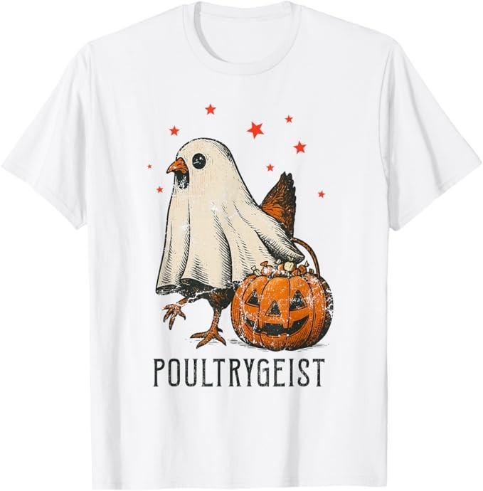 

Poultrygeist Funny Halloween Chicken Ghost Costume Pumpkin T-Shirt S