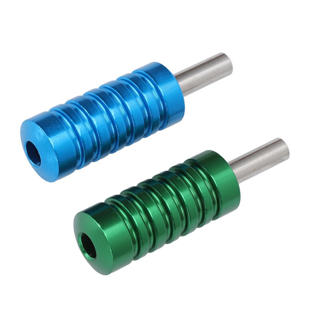2pcs Aluminum Alloy Tattoo Machine Grip Prevent Slip Tattoo Handle Grips Green Blue 2.1cm Diameter