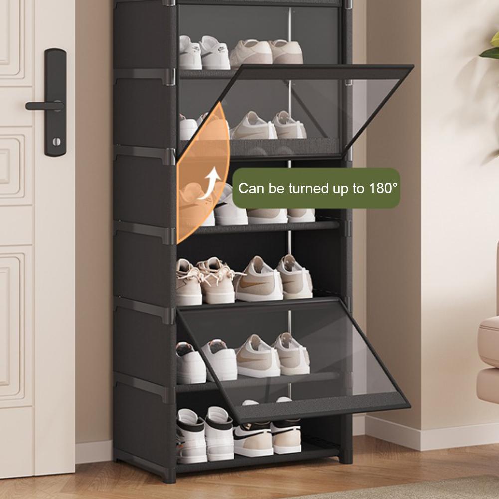 9-Tier Tall Shoe Rack with Clear Cover 18 Pair Narrow Shoes Shelf Cabinet Holds 18 Pairs Shoe Shelf Shoes Cabinet Closed Shelves