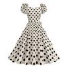 Women Polka Dot Square Neck Bubble Sleeve Bow Tie A Line Midi Dress Multi Colors