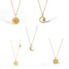 Stainless Steel Pendant Necklace Cubic Zirconia Charm Neckchain Unisex Clavicle Chain Gold Plated Waterproof Jewelry