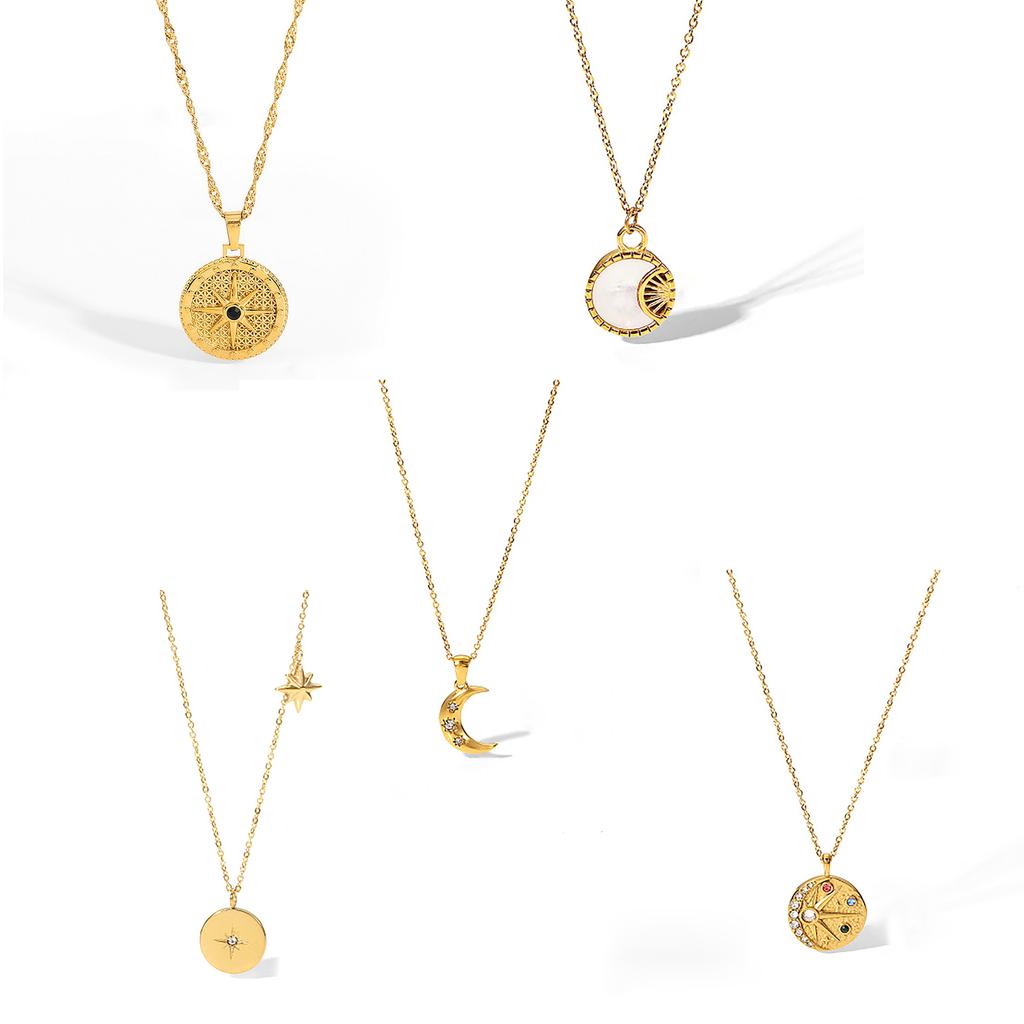 Stainless Steel Pendant Necklace Cubic Zirconia Charm Neckchain Unisex Clavicle Chain Gold Plated Waterproof Jewelry
