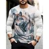 Men's Autumn and Winter 3D Printed Crew Neck Long Sleeve T-Shirt Fashion Versatile Trend Breathable Casual