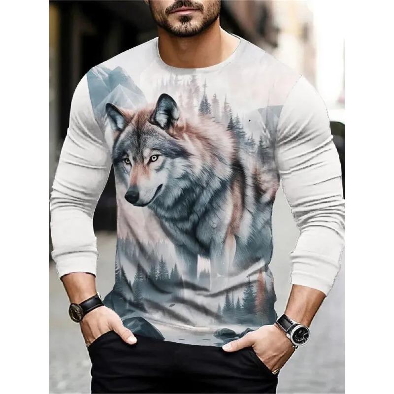 Men's Autumn and Winter 3D Printed Crew Neck Long Sleeve T-Shirt Fashion Versatile Trend Breathable Casual