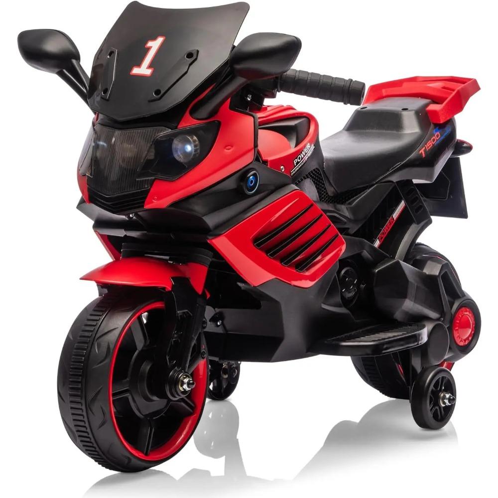 Motocicletta Elettrica per Bambini 6V, Giocattolo Auto Elettrica da Guidare con Ruotine di Supporto, Faro Funzionante, Clacson e Musica, per Bambini e Bambine 3-6 Anni