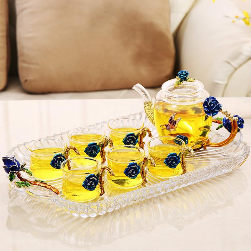 Glass Kung Fu Tea Set Teapot Seven-piece Set Tea Set Suit European Style Household Tea Set Gift