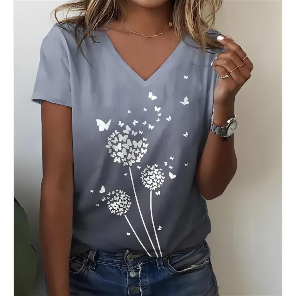 Women's 3D T-shirt Summer V-neck Short Sleeve Butterfly Print Cute Girl's Top Fashion T-shirt Women's Clothing