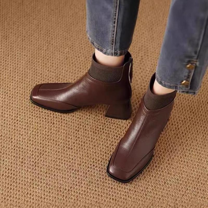 2026 New Autumn Ladies Boot Coarse Heeled Outdoor Nonslip Shoe Retro Zipper Fashion Boots Comfort Casual Women's Shoes Botas