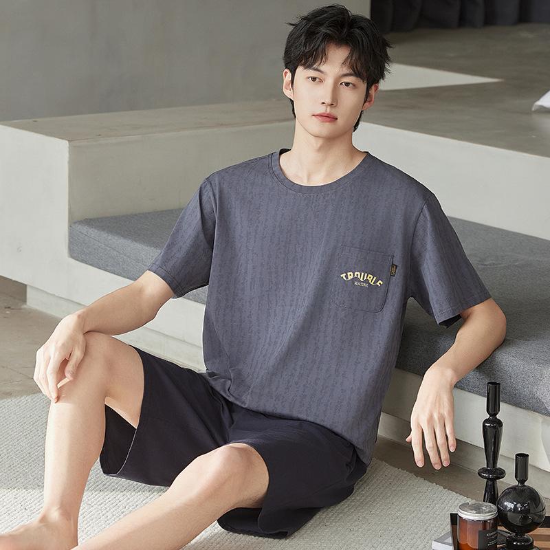 Pajamas Men's Summer Cotton Short Sleeve Shorts 1011 New Summer Thin Outer Wear Men's Large Size Loungewear Set