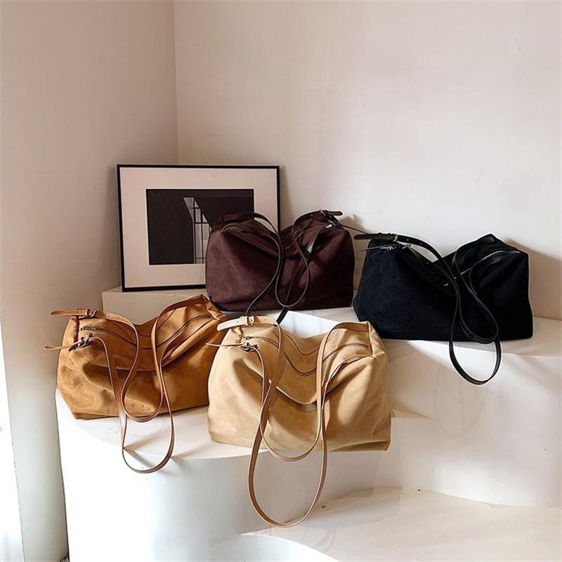 Yogodlns Autumn Winter Big Boston Luxury Designer Tote Soft Matte Suede Leather Women Handbag Female Shoulder Crossbody Bag
