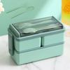 Bento Box Two Layers Green with Divider Food Grade Plastics Microwave Safe Lunch Container for