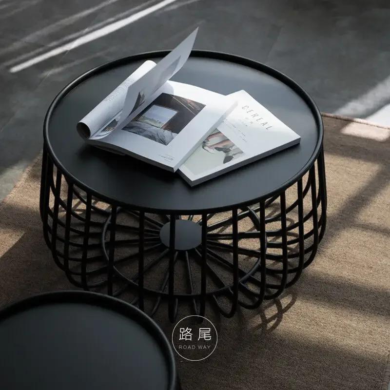 Masă de cafea nordică din fier, simplă, modernă, rotundă, combinată, masă de cafea mică, stil industrial, masă laterală creativă