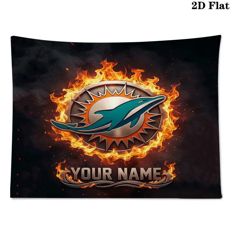 Benutzerdefiniertes Namensschild Miami Dolphins Bedruckter Wandteppich – Wandbehang für Schlafzimmer, Studentenwohnheime und Heimdekoration