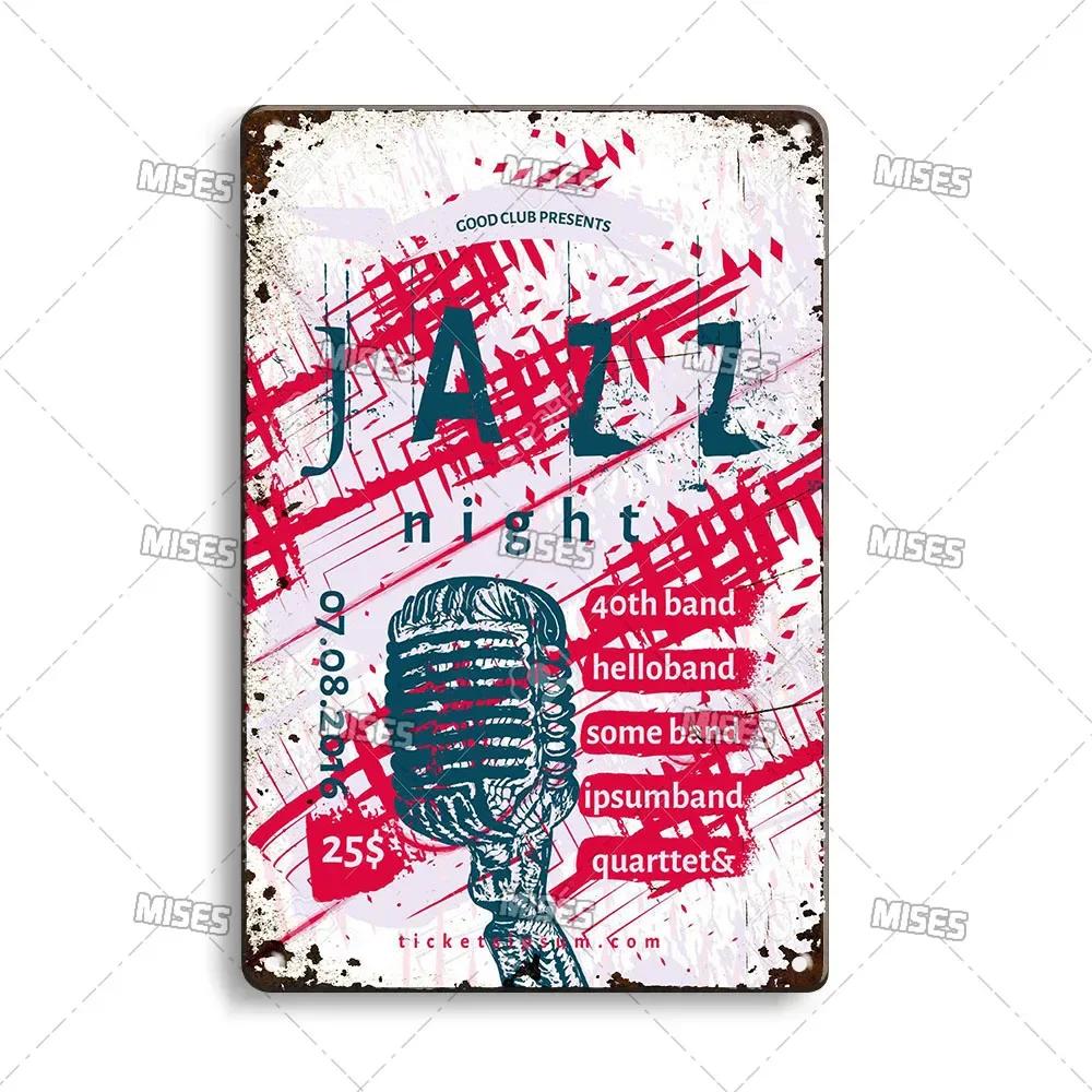 MISES JAZZ Metal Poster Vintage Metal Tin Sign Decorative Plate Metal Sign Music Metal Plaque Home Bar Studio Industrial Decor