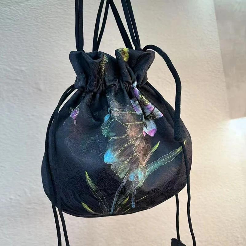 Silk Fragrant Cloud Yarn Drawstring Phone Bag Coin Purse Retro Embroidery New Chinese Style Portable Hanfu Accessories