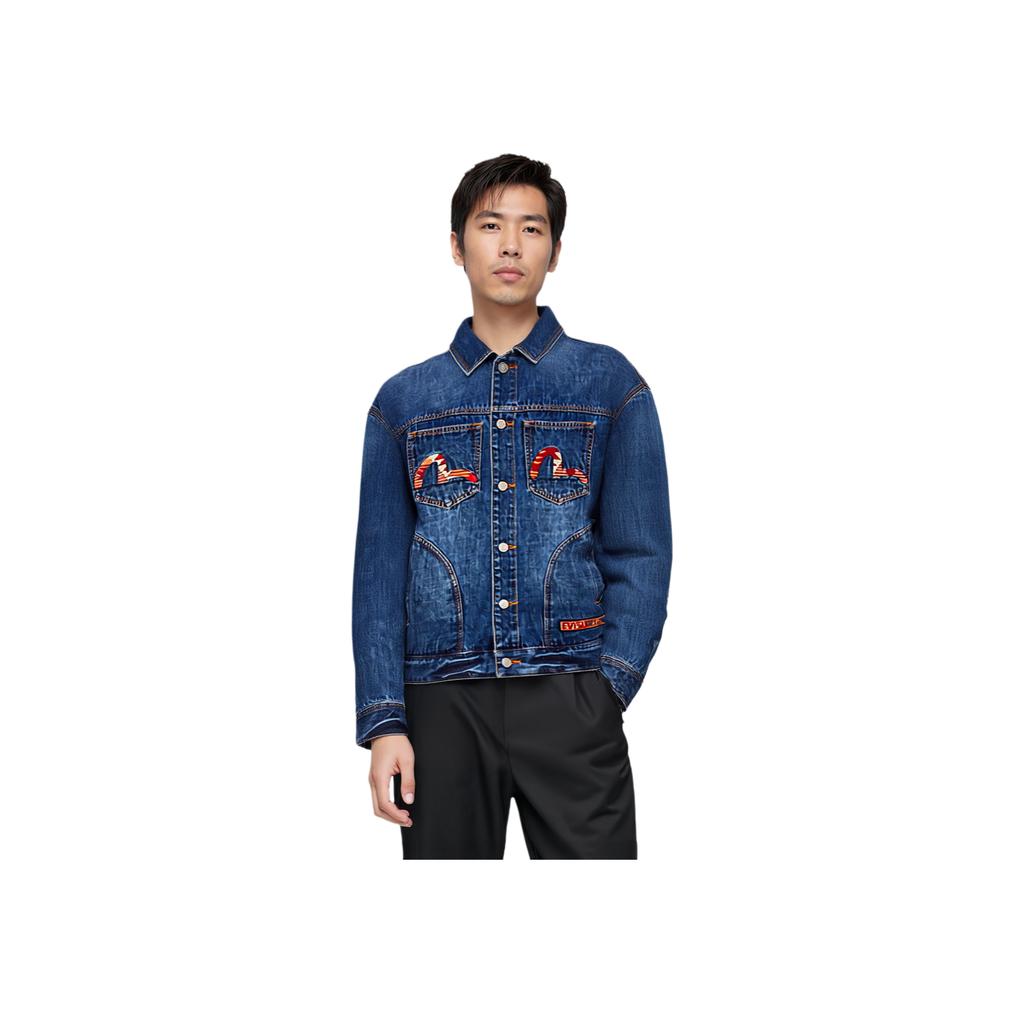 Evisu Exotic Seagull Embroidery Reversible Denim Jacket Men Jacket Denim-Blue 2ESHTM1DJ706LF