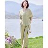 Women's Mid-Aged Summer V-Neck Top & Cropped Pants Set