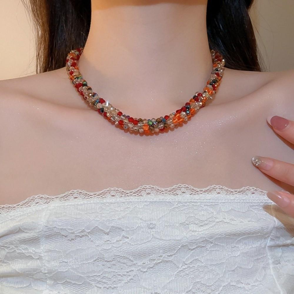 Farbiger Glasperlen Vintage Ethnischer Glas Halskette Hals Schmuck Retro Liebhaber Choker Feiertag