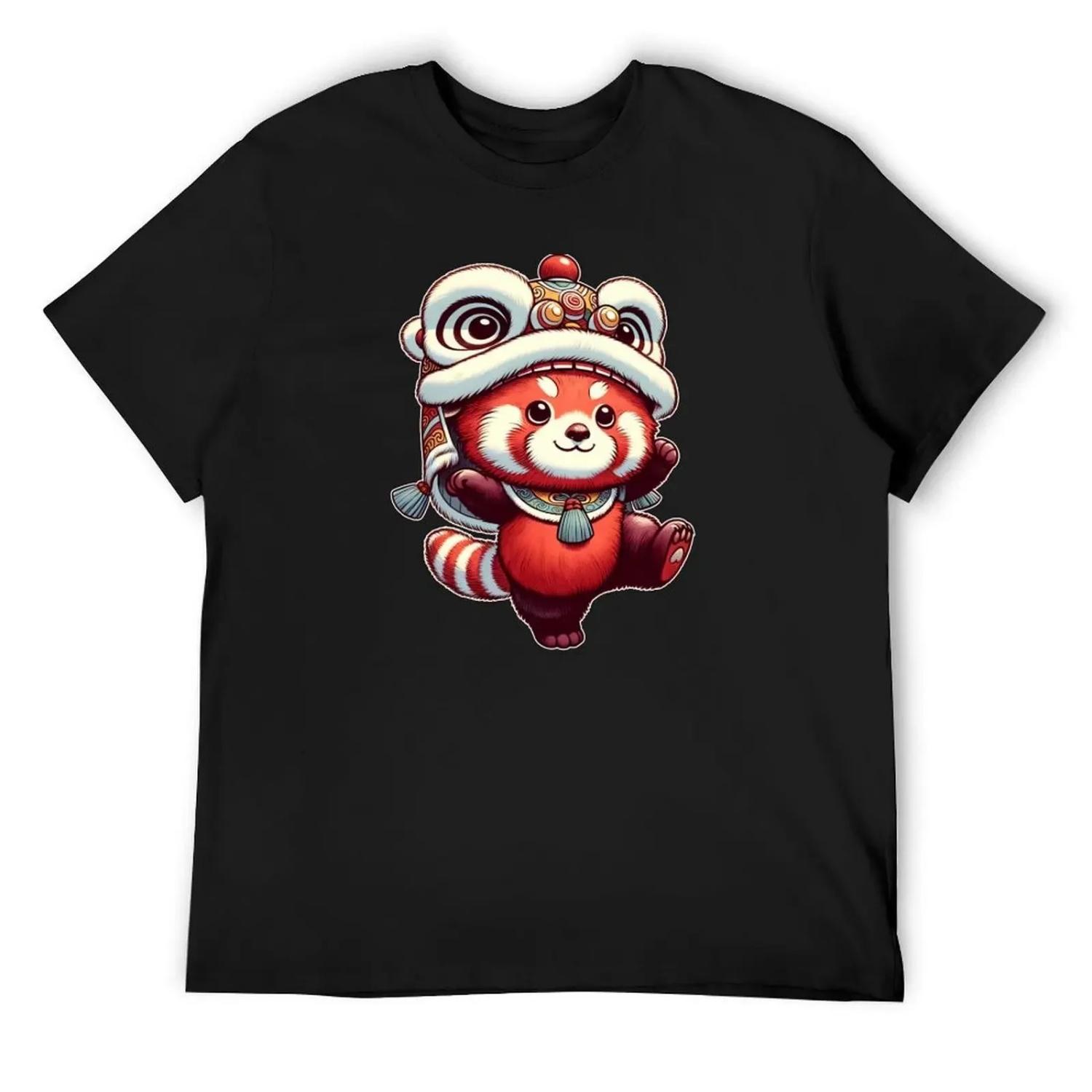 Lion Dance, Red Panda Lion Dancer CNY 2024 T-Shirt plus sizes plus size tops korean fashion man t shirt shirts men graphic S