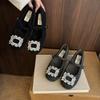 2025 French Square Head Rhinestone Fluffy Shoes for Women To Wear Outside Autumn and Winter New Versatile Gentle Mary Jane Evening Shoes