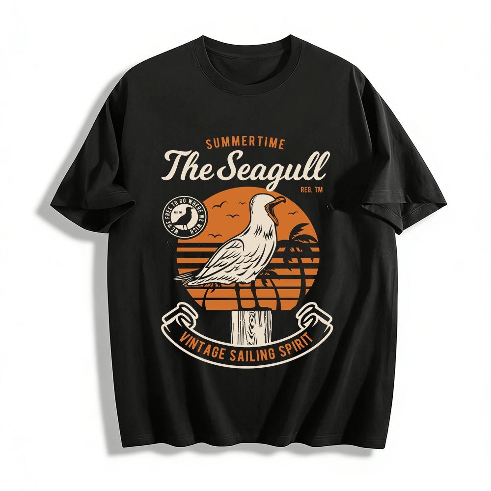 

Vintage Sailing Spirit Seagull Print Summer Casual Vacation T-Shirt Pure cotton T-shirt XXS