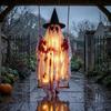 Front Porch Holiday Display Hanging Swing Ghost Halloween Decoration, Spooky Light Up Large Swinging Adjustable Cord with Blood Fabric for Yard