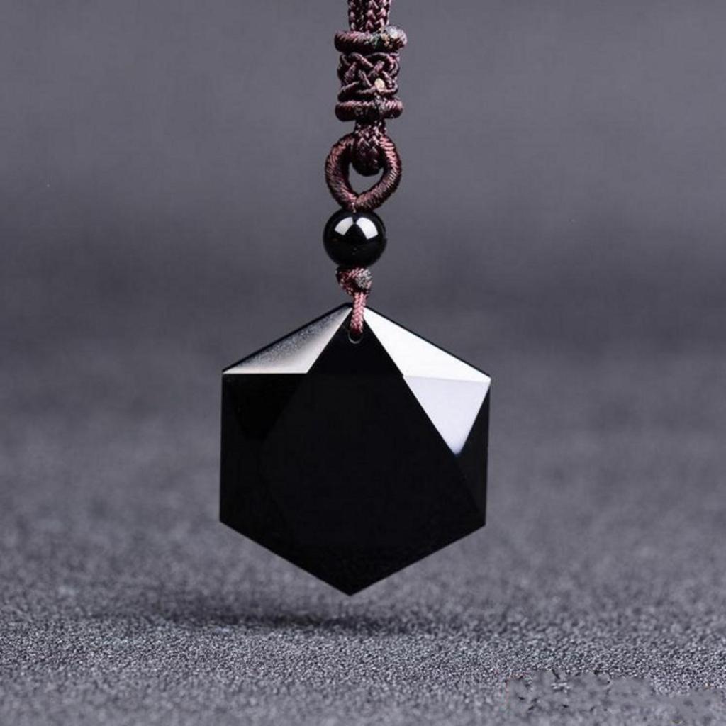 Natural Obsidian Hexagonal Necklace Obsidian Pendant Energy Stone
