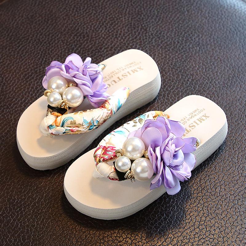 Summer Non Slip Children's Flip Flops Girls Fashion Beach Shoes Pinch Sandals Female Flowers Slippers Wear