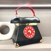 Retro Lady Storage Bag In Funny Telephone Shape, Classical Round Makeup Organizer Purse Party Evening Tote Banquet Shoulder Bag
