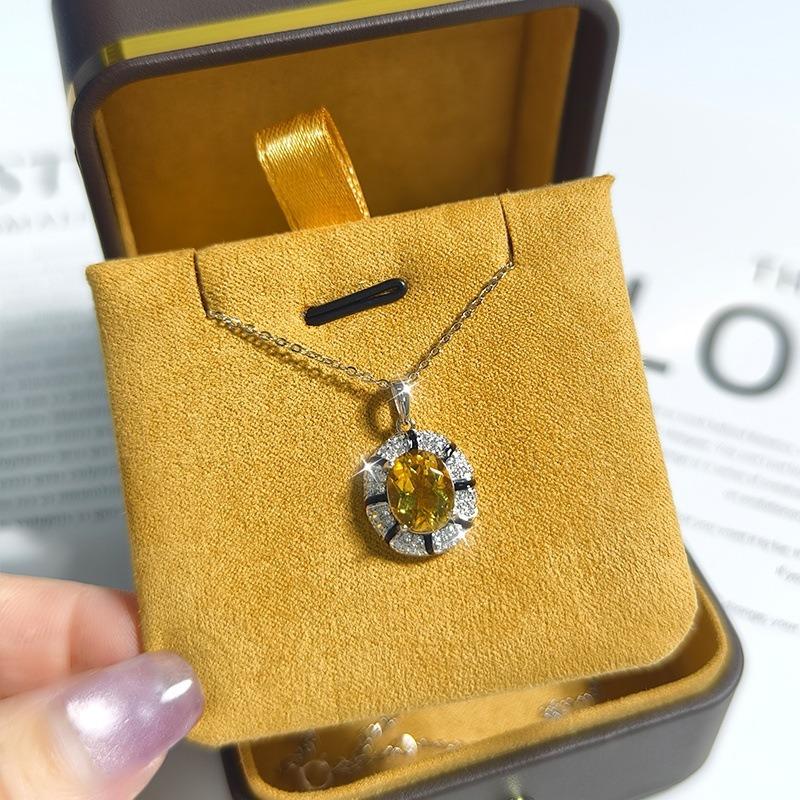 S925 Silver Necklace with Natural Topaz/Crystal Pendant, Colorful Gemstone Jewelry for Women