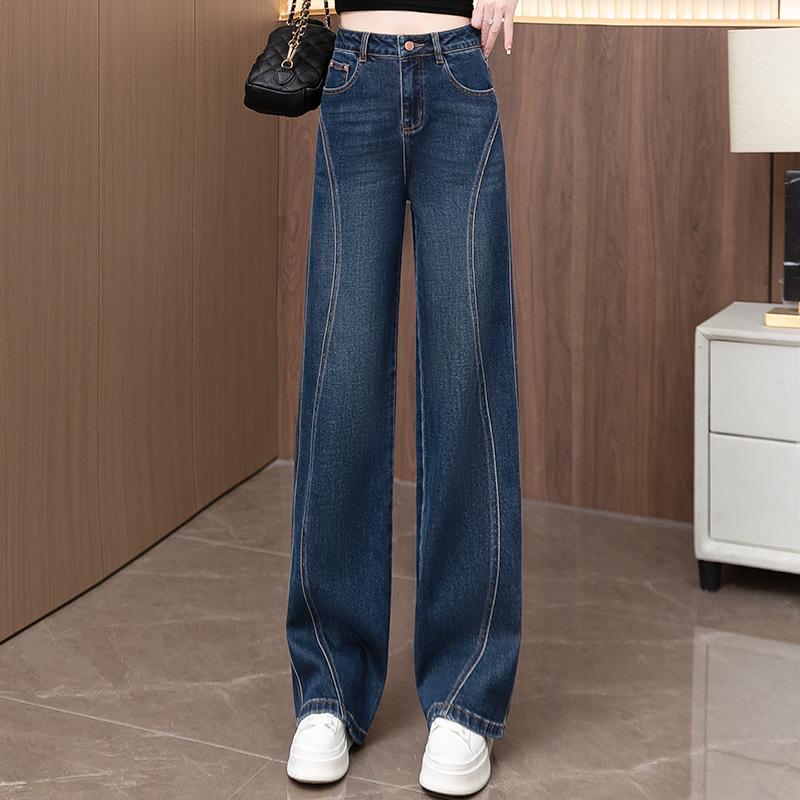 Women's Retro Blue Wide-Leg High-Waist Fleece-Lined Jeans: Autumn/Winter 2025 Collection