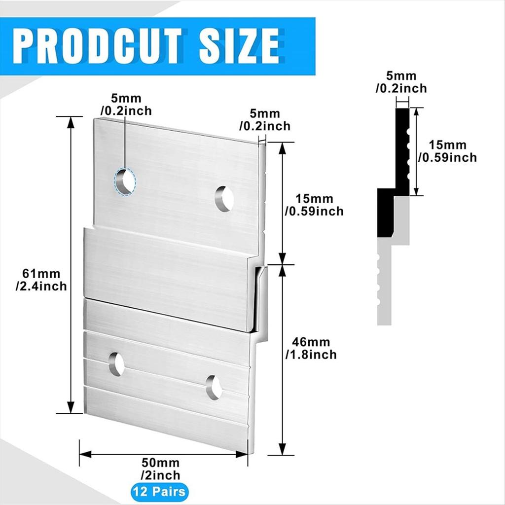 2025+ Hardware Kit for Hanging French Plywood Picture Hooks, Wall Bracket Hardware Kit Aluminum Z Bar Hangers 24 Pieces