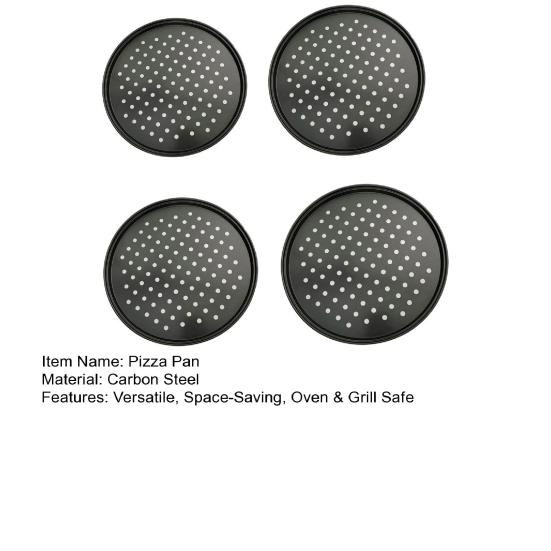 4Pcs Non-Stick Pizza Pan with Perforated Holes Heavy-Duty Round Barbecue Grill Pan Heat-Resistant Multipurpose Baking Tray for Bread Roasting Grilling