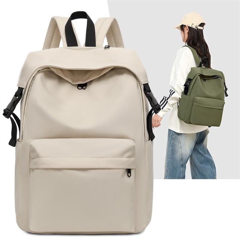 Schoolbag New Solid Color Oxford Cloth Backpack Women's Large Capacity Lightweight Versatile Middle School Student School Bag Travel Backpack Men