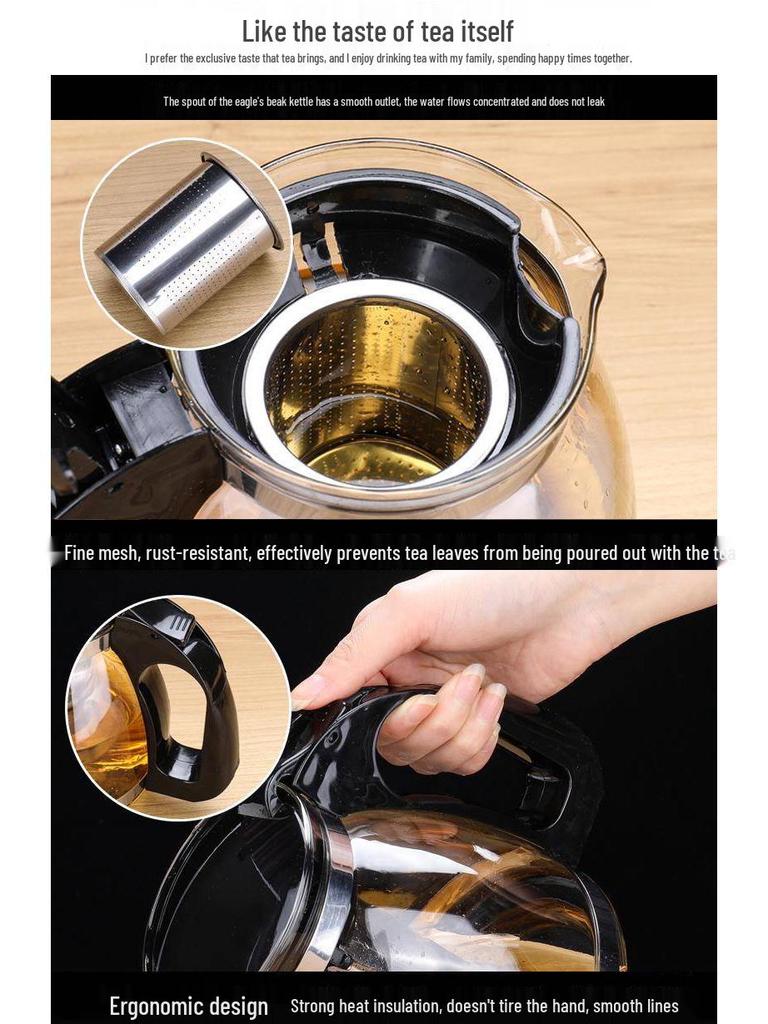 High-Temperature Resistant Tea Kettle with Thickened Glass, Stainless Steel Filter, and Large Capacity