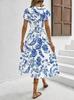 2025 European Summer Women's V-Neck Ruffle Dress with Digital Print