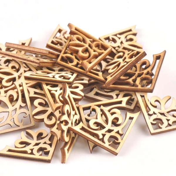 50pcs Wooden Ornament Book Corner Protector DIY Crafts Home Decoration Box Book Scrapbook Album Corner Wood Slices
