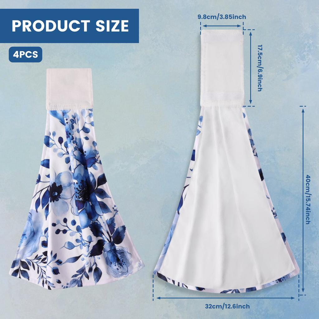 4Pcs Hanging Hand Towel Fiber Green Leaf Kitchens Towels with Hanging Loop Multi-role Fast Drying Hanging Tie for Home Toilet