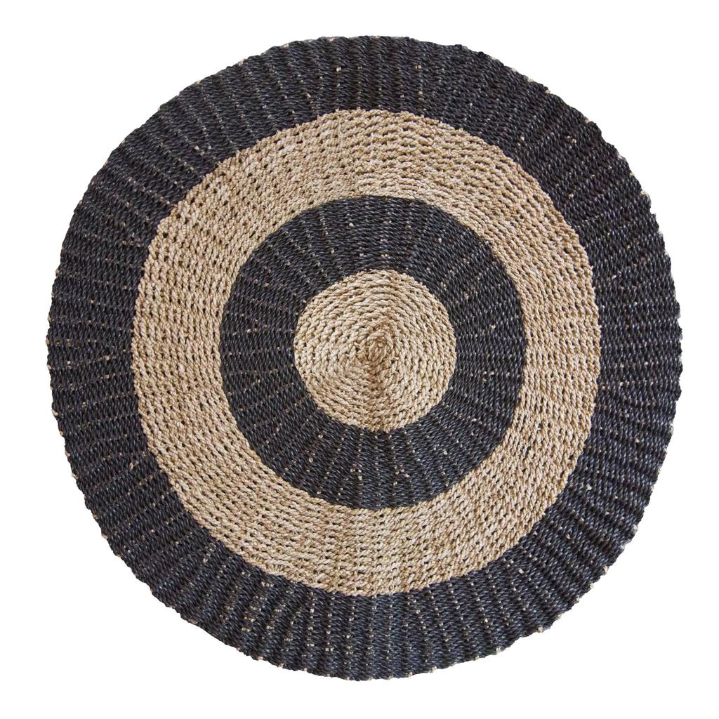 Seagrass Rug Round Black and Tan Circles 1m