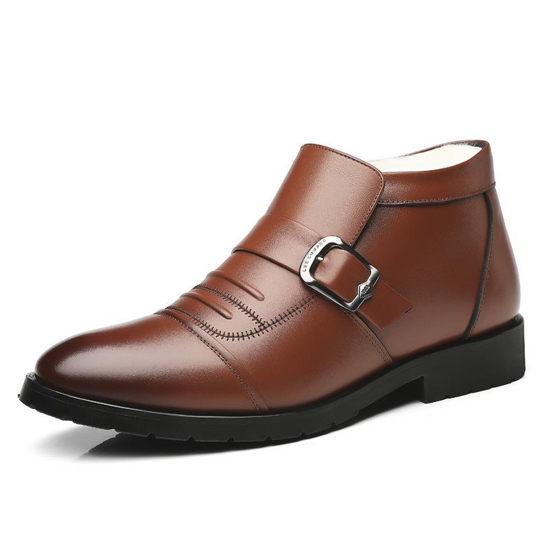 Mode Winter Herren Lederstiefel Mode Business Casual Lederschuhe Dickes Plüsch Warm Schneestiefel für Herren Winter Knöchel Baumwollstiefeletten