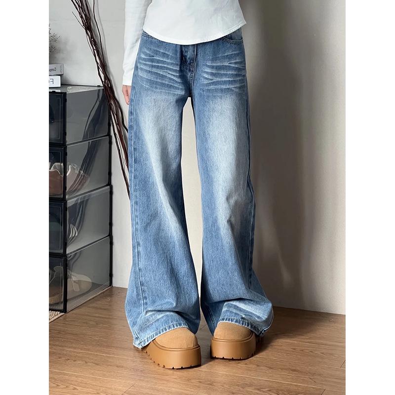 

Loose Wide-Leg Denim Pants for Pear-Shaped Figures - Trendy High-Street Style for the Fashion-Forward Girl L синий