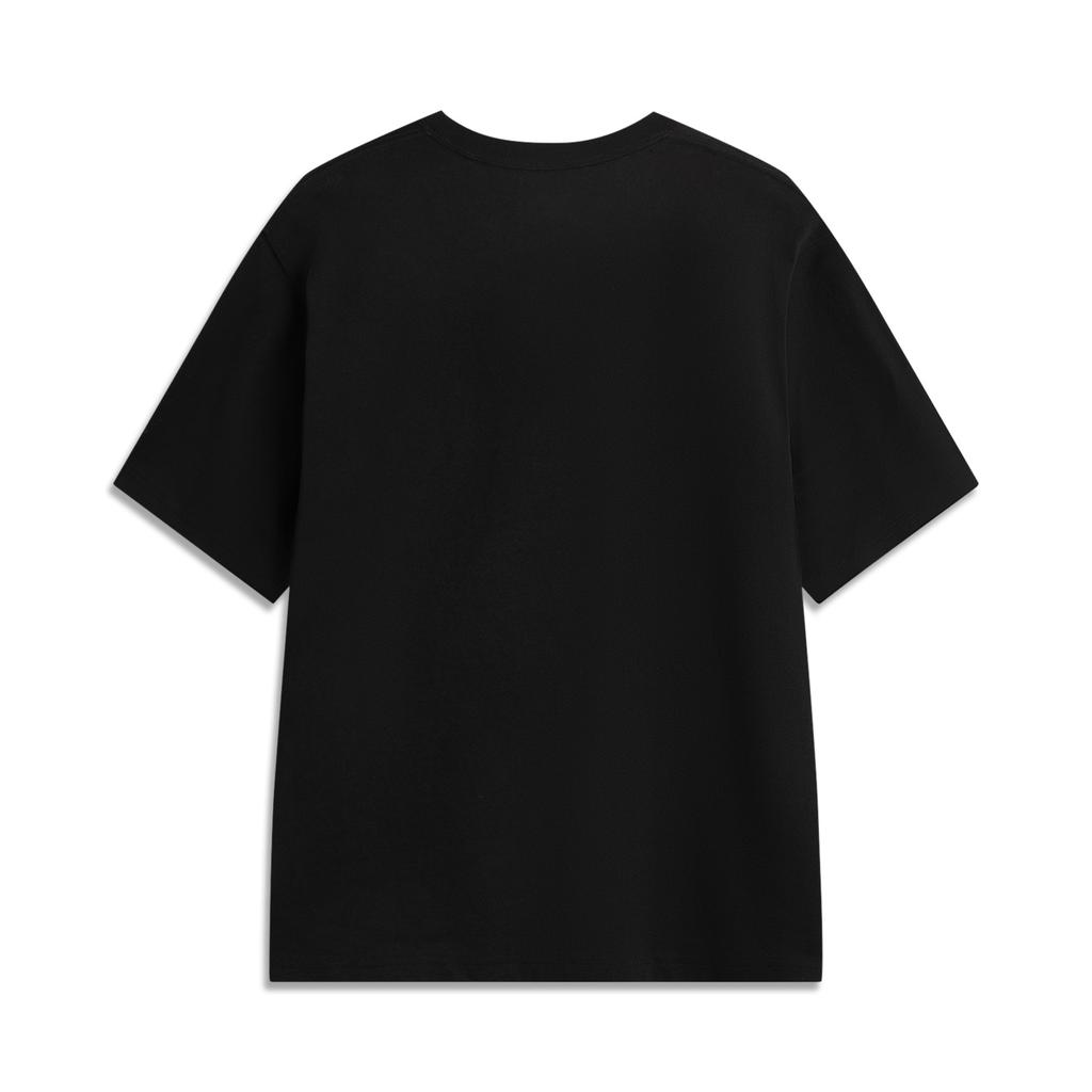 Li Ning Seria Stil de Viață Sportiv Tricou Casual Simplu cu Gât Rotund Pulover cu Litere Larg Mânecă Scurtă Unisex Tricou Negru AHSV741-3