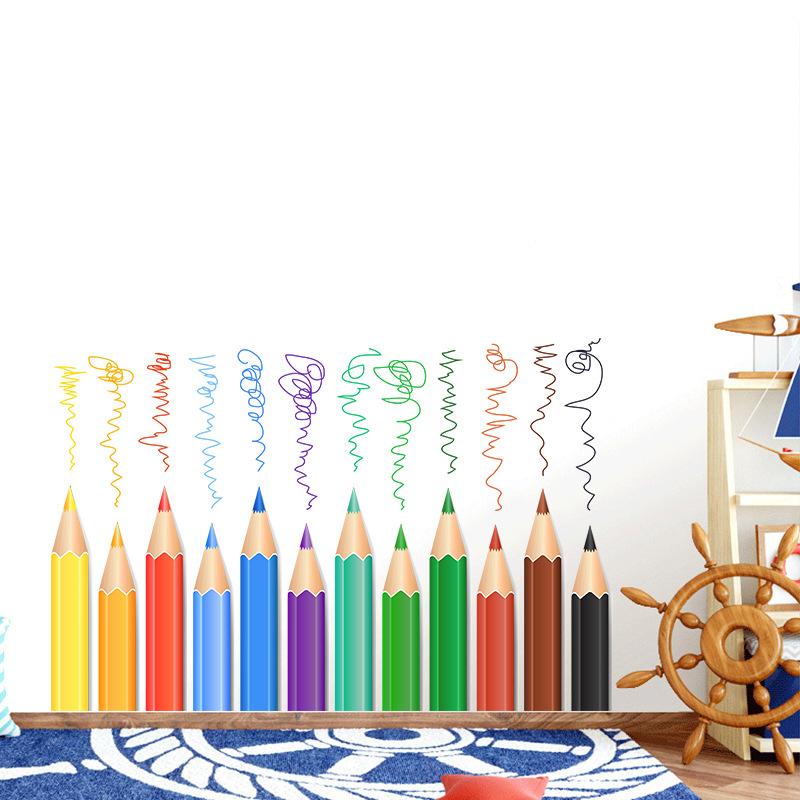 Bunter Bleistift Wandaufkleber Kinderzimmer Kindergarten Heim Wanddeko Selbstklebend