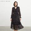 Qianwen Elegant Temperament Dress 2025 Spring New V-neck Mushroom Edge Lace Up Floral Long Skirt for Women