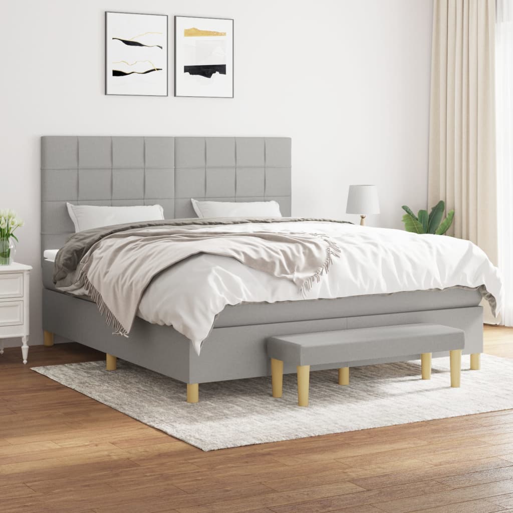 Box Spring Bed with Mattress Light Grey 160 x 200 cm Fabric